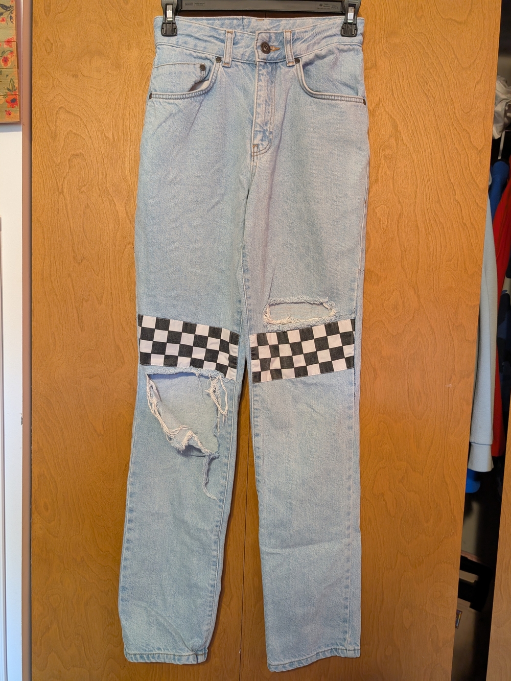 ​The Ragged Priest Checkered Knee Distressed High Waist Straight Jeans Sz 26